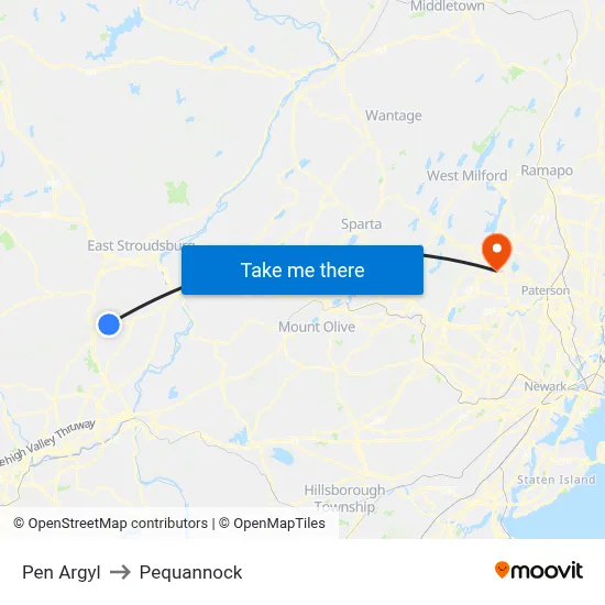 Pen Argyl to Pequannock map