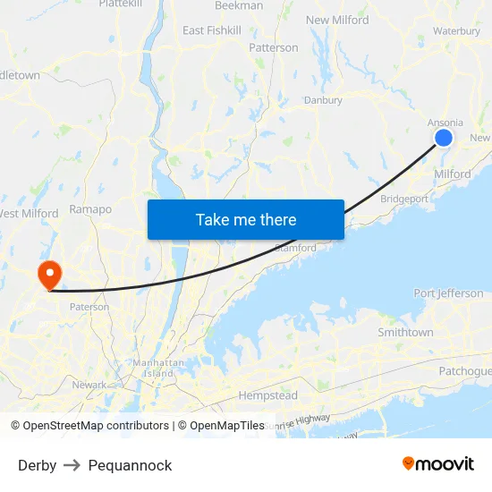 Derby to Pequannock map