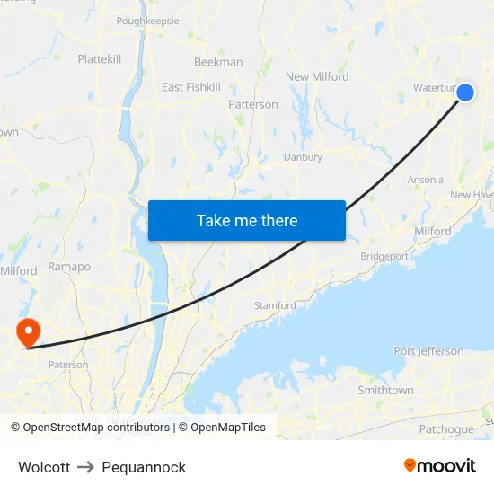 Wolcott to Pequannock map