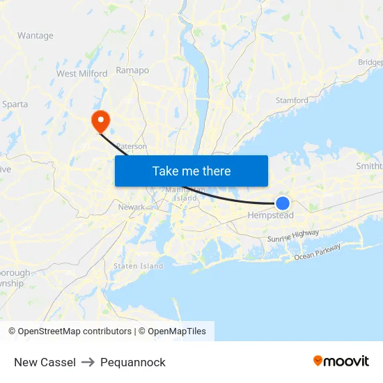 New Cassel to Pequannock map