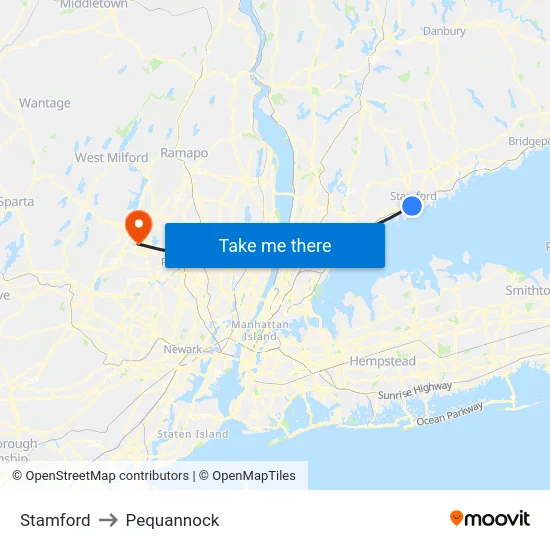 Stamford to Pequannock map