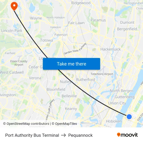 Port Authority Bus Terminal to Pequannock map