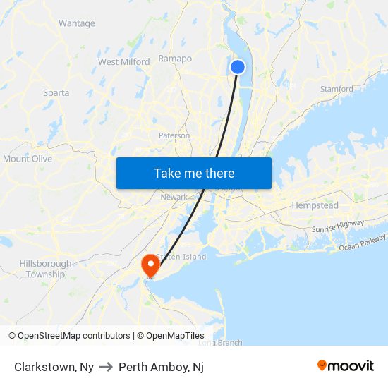 Clarkstown, Ny to Perth Amboy, Nj map