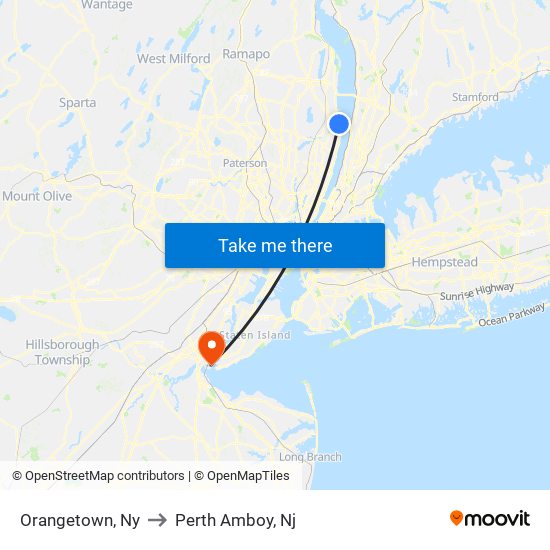 Orangetown, Ny to Perth Amboy, Nj map