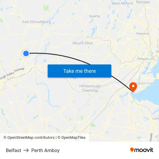 Belfast to Perth Amboy map