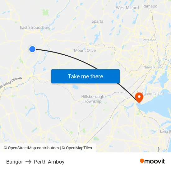 Bangor to Perth Amboy map