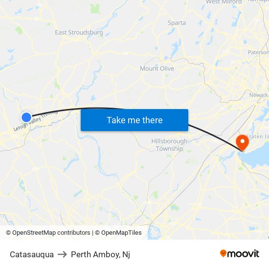 Catasauqua to Perth Amboy, Nj map