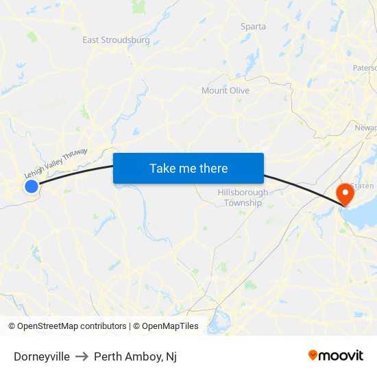 Dorneyville to Perth Amboy, Nj map