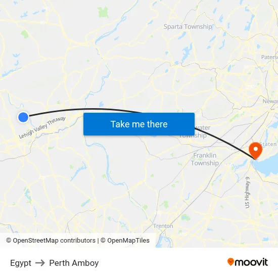 Egypt to Perth Amboy map
