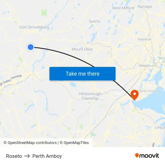 Roseto to Perth Amboy map