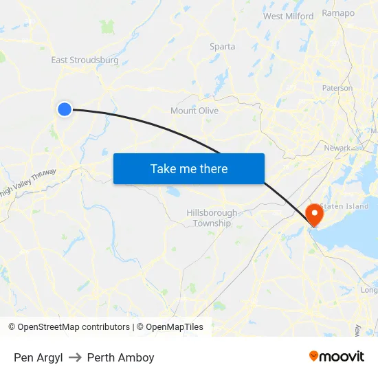 Pen Argyl to Perth Amboy map