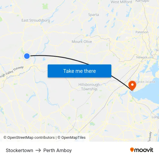 Stockertown to Perth Amboy map