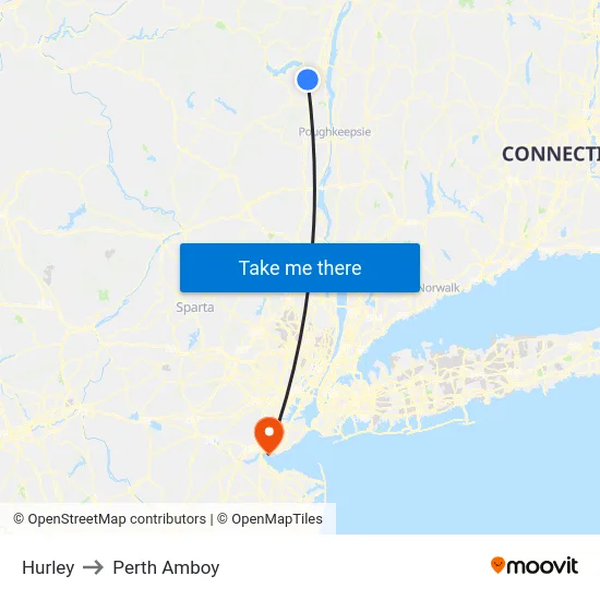 Hurley to Perth Amboy map