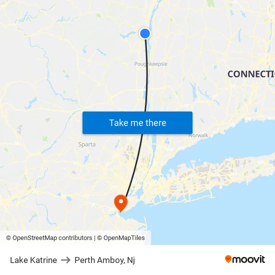 Lake Katrine to Perth Amboy, Nj map