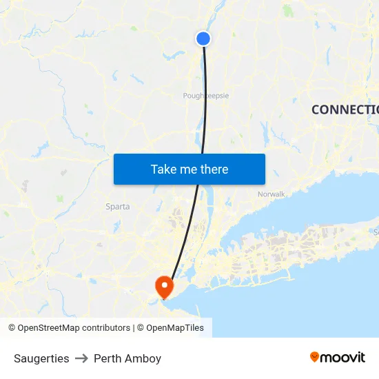 Saugerties to Perth Amboy map