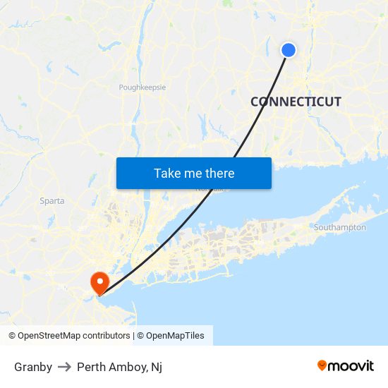 Granby to Perth Amboy, Nj map