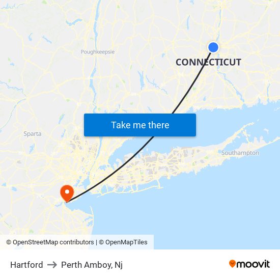 Hartford to Perth Amboy, Nj map