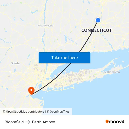 Bloomfield to Perth Amboy map
