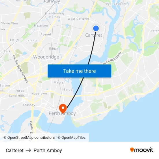 Carteret to Perth Amboy map