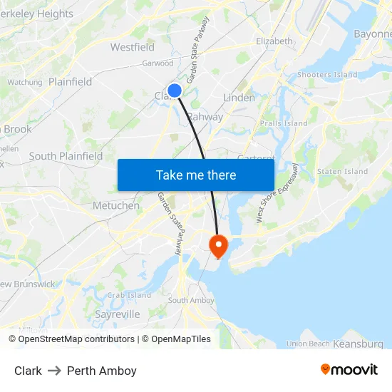 Clark to Perth Amboy map