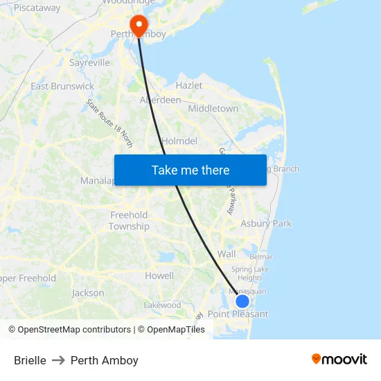 Brielle to Perth Amboy map