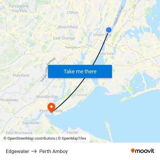 Edgewater to Perth Amboy map