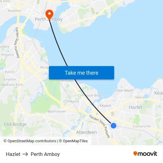 Hazlet to Perth Amboy map