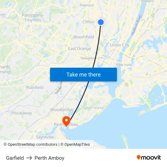 Garfield to Perth Amboy map