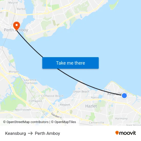 Keansburg to Perth Amboy map