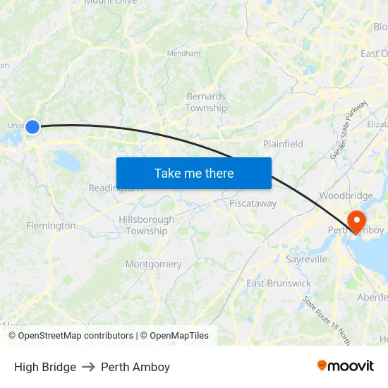High Bridge to Perth Amboy map