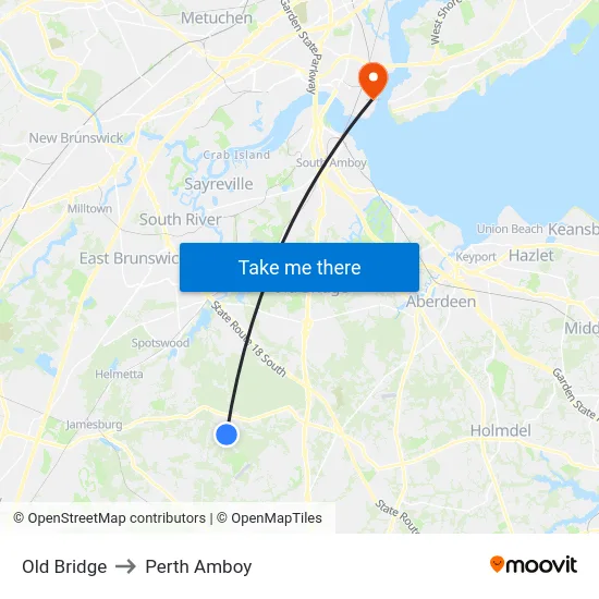 Old Bridge to Perth Amboy map