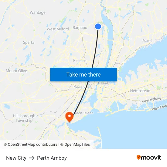 New City to Perth Amboy map