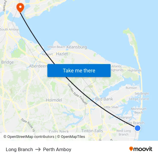 Long Branch to Perth Amboy map