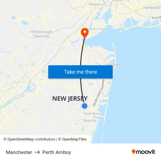 Manchester to Perth Amboy map