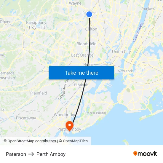 Paterson to Perth Amboy map