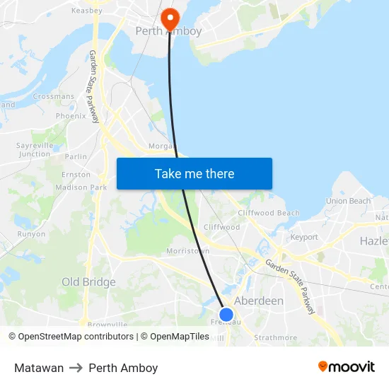 Matawan to Perth Amboy map