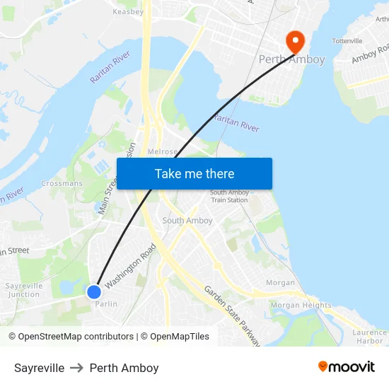 Sayreville to Perth Amboy map