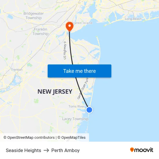 Seaside Heights to Perth Amboy map