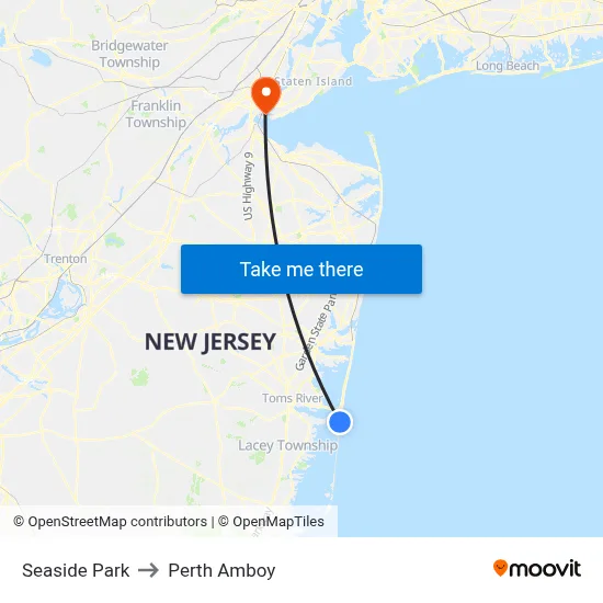 Seaside Park to Perth Amboy map