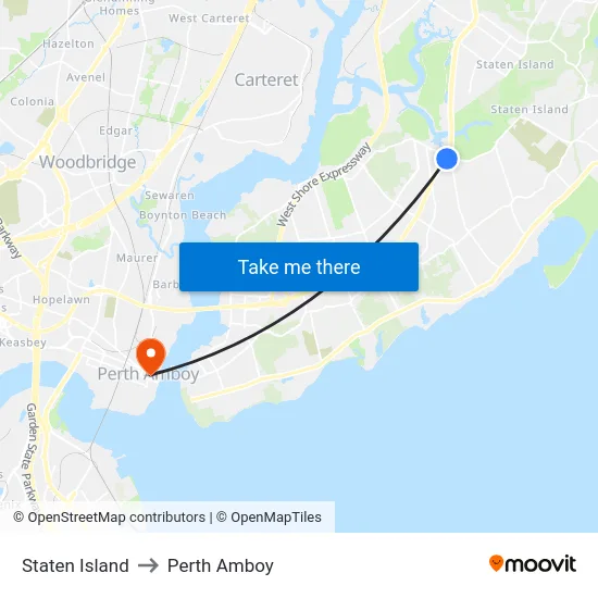 Staten Island to Perth Amboy map