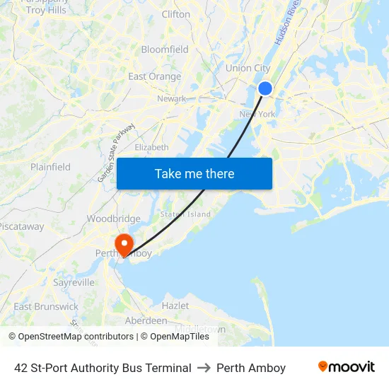 42 St-Port Authority Bus Terminal to Perth Amboy map