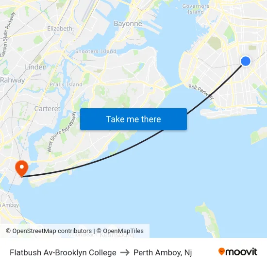 Flatbush Av-Brooklyn College to Perth Amboy, Nj map