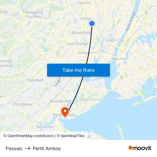 Passaic to Perth Amboy map