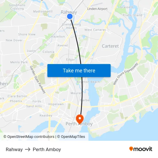 Rahway to Perth Amboy map
