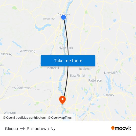 Glasco to Philipstown, Ny map