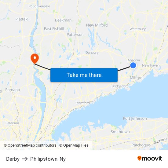 Derby to Philipstown, Ny map