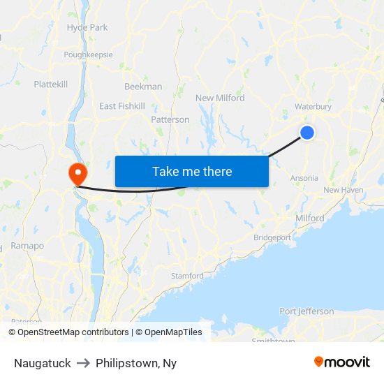 Naugatuck to Philipstown, Ny map