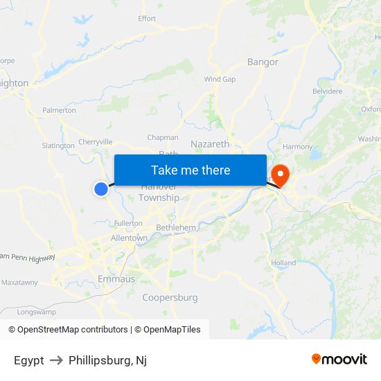Egypt to Phillipsburg, Nj map