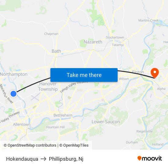 Hokendauqua to Phillipsburg, Nj map