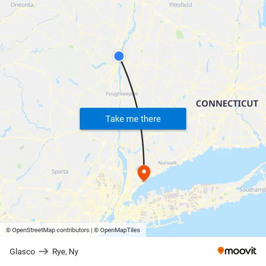 Glasco to Rye, Ny map